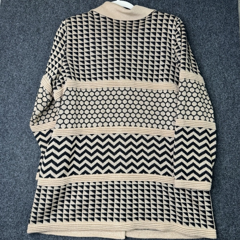 Mita Sport Womens L Geometric Knit Coatigan Cardigan Black Tan Button Front - Picture 10 of 10